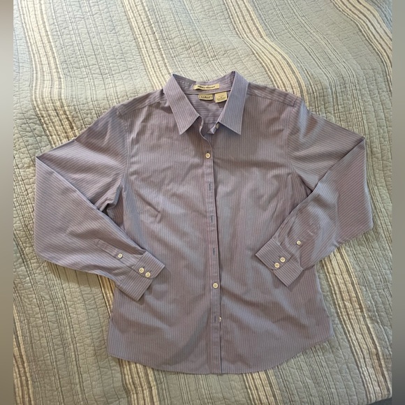 3 for 25$L.L Bean Women Blue and Pink Striped Wrinkle Resistant long Sleep M - Picture 2 of 12